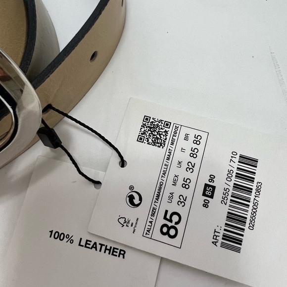 Zara Brown Taupe Beige Leather Belt Size 32 Womens Belt 100% Leather Cream New - Picture 12 of 14